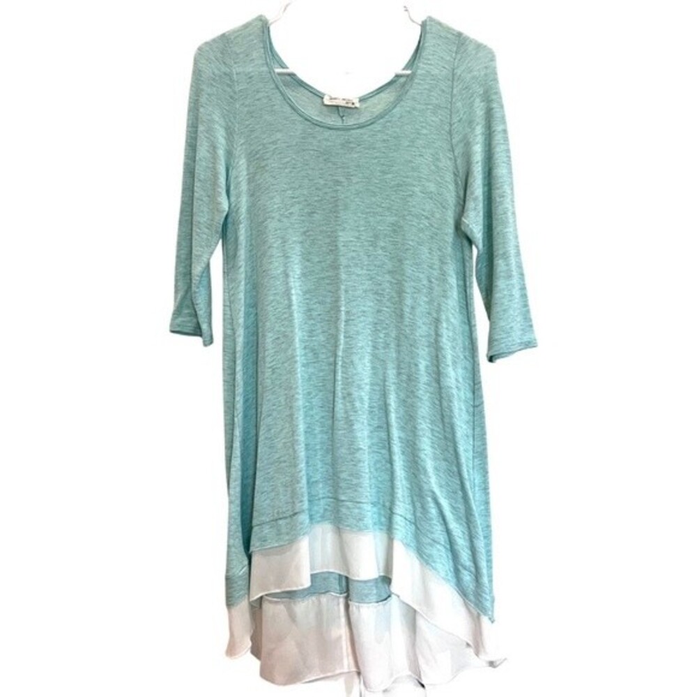 Mint with white sheer hemline light sweater tunic top size medium